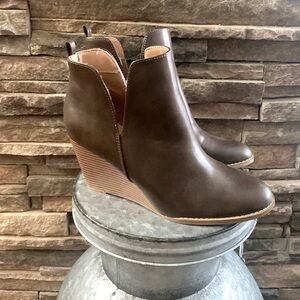 Brown Wedge Ankle Boots - Size 9